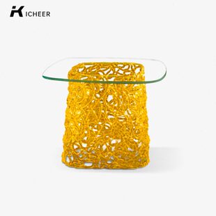 网红聚碳酸酯发光艺术角几床头柜家用透明玻璃边几客厅阳台小茶几