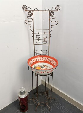 民俗老物件老家具l老脸盆架铁脸盆架结婚物件结婚脸盆架怀旧收藏