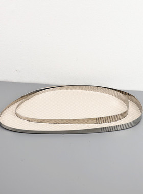 北欧轻奢金属皮革收纳托盘摆件样板间家居客厅桌S面几何创意装饰