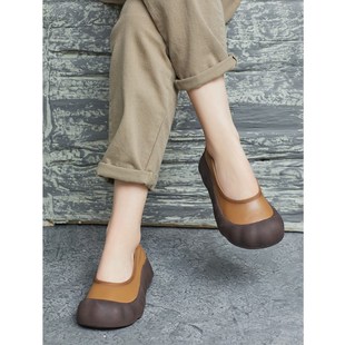 新款 小单鞋 真皮圆头英伦z风套脚平跟单鞋 韩版 休闲鞋 2025春季