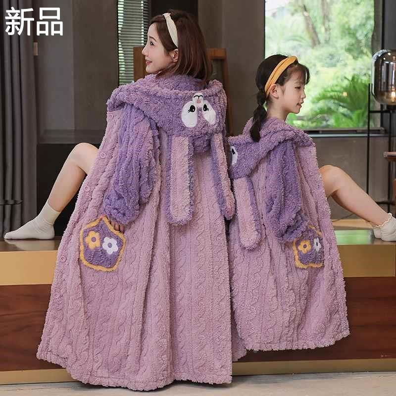 儿童睡衣法兰绒女童睡衣母女长款珊瑚睡袍绒加厚保U暖亲子装居新,童装/婴儿装/亲子装,家居袍/睡袍,淘宝优惠券,粉丝福利购,淘宝优惠卷