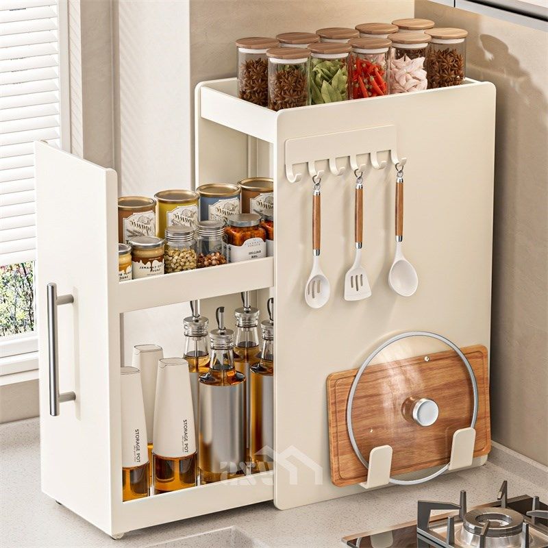 奶油风厨房转角调料品置物架台面防尘保鲜膜收纳架橱柜抽拉储物柜,厨房/烹饪用具,调料置物架,淘宝优惠券,粉丝福利购,淘宝优惠卷