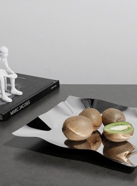 简约现代轻奢不锈钢收纳水果托盘样板房间家居餐桌V茶几软装饰品