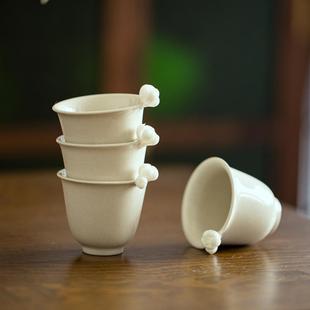 手工草木灰捏花主人杯单杯功夫茶杯品茗杯个人高端喝茶小杯子创意
