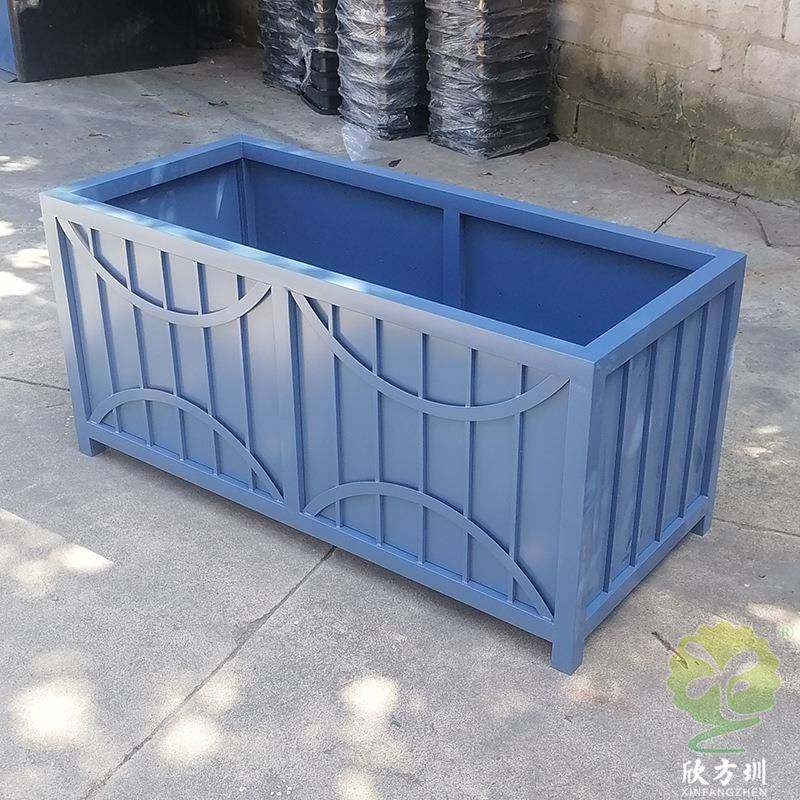 户外商用广场咖啡厅奶茶店方形宝石蓝喷塑烤漆不锈钢花盆花箱容器