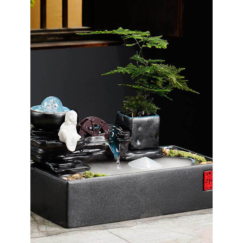 新中式招财流水摆件循环水小喷泉办公室桌面茶几乔迁摆件开业礼品