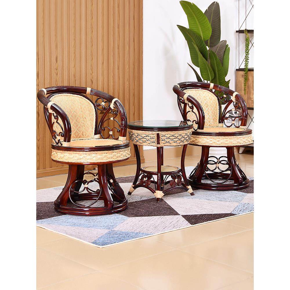 真藤椅子三件套阳台桌椅组合室内实木靠背单人休闲小腾椅旋转滕椅,住宅家具,阳台椅,淘宝优惠券,粉丝福利购,淘宝优惠卷