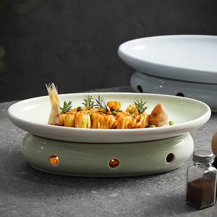 饭厅陶瓷餐具大盘轻奢炉锅具酒精炉套装鱼盘盘子蜡烛加热盘子干锅