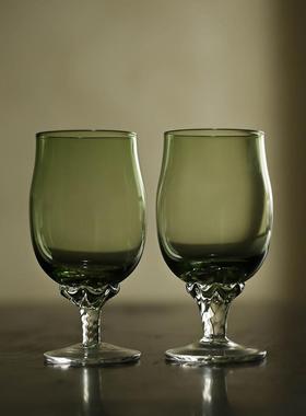 海绵空间 复古绿色威士忌酒杯花托玻璃底座烈酒杯鸡尾酒杯红酒杯