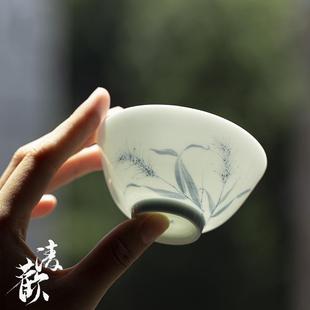 品茗杯 青己 薄胎手作青花主人杯 手绘青花釉下彩书怀茶杯 新中式