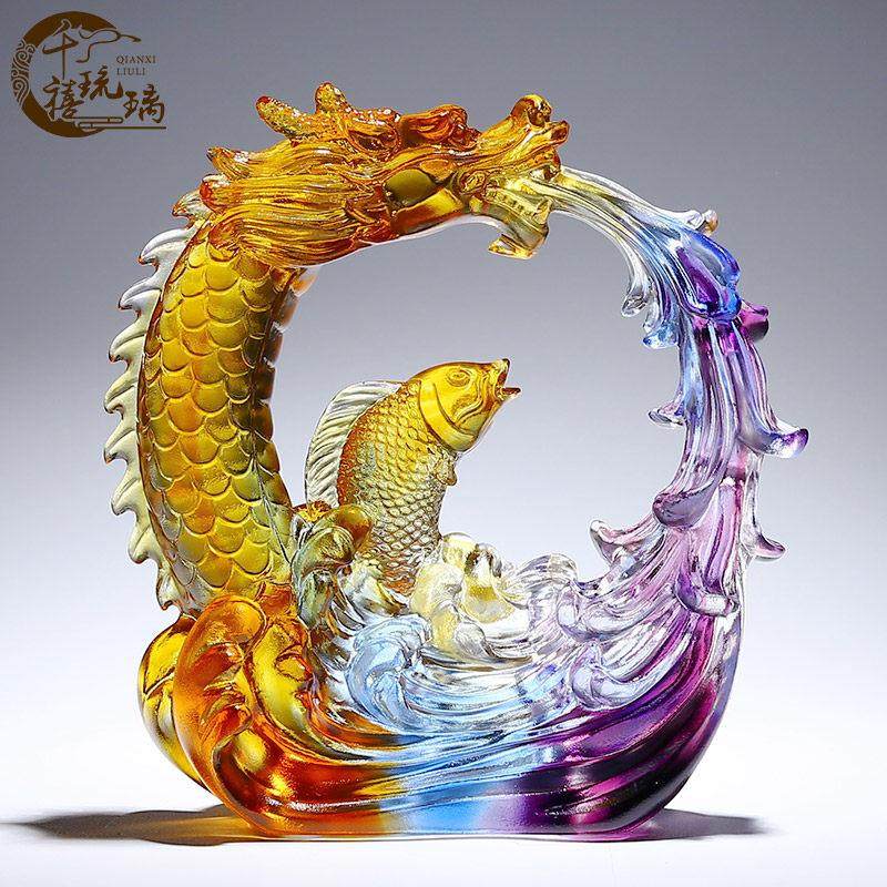 琉璃工艺品鱼跃龙门水晶鲤鱼缸造景客厅玄关装饰摆件高级感小众,家居饰品,装饰摆件,淘宝优惠券,粉丝福利购,淘宝优惠卷