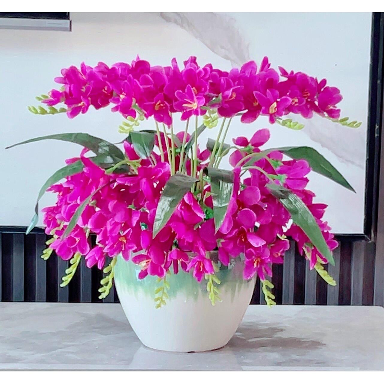 假花香雪兰装饰仿真花套装家居蝴蝶兰盆栽客厅餐桌摆件绢花电视柜