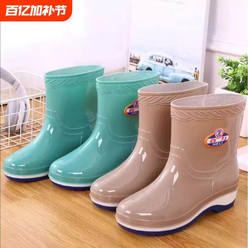 短筒雨鞋女士防滑耐磨水鞋舒适防水胶鞋加绒保暖水靴劳保中筒雨靴