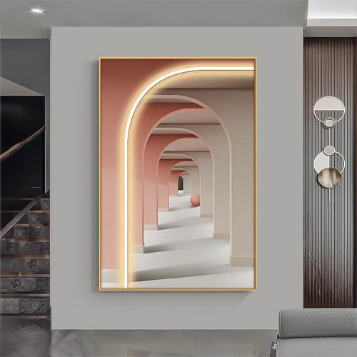 现代客厅装饰画北欧延伸空间led灯带发光挂画玄关过道背景墙壁画