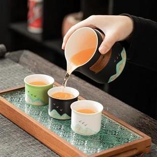 便携式 一壶二三杯旅行茶具快客杯套装 户外旅游陶瓷泡茶器定制logo