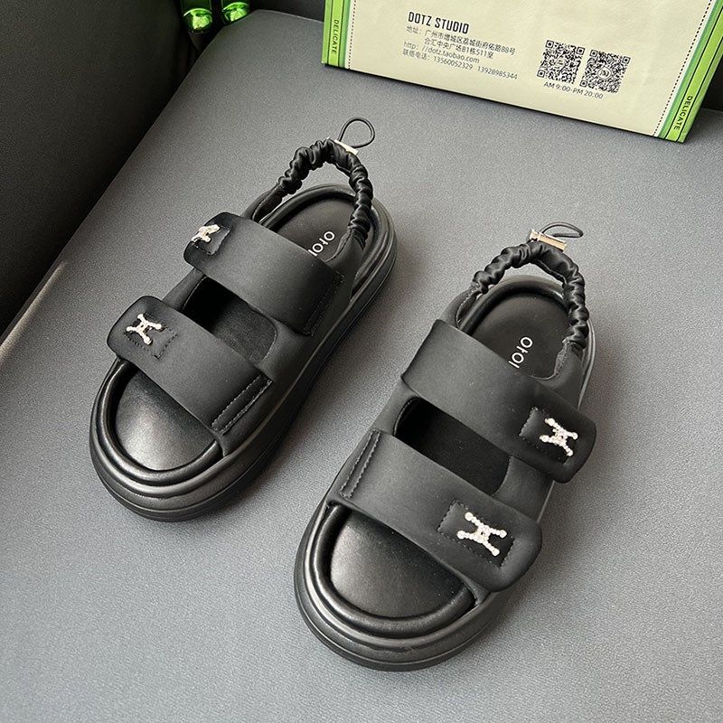 厚底沙滩鞋休闲百搭松糕底露趾松紧一字带弹力布魔术贴凉鞋女鞋,女鞋,沙滩鞋,淘宝优惠券,粉丝福利购,淘宝优惠卷