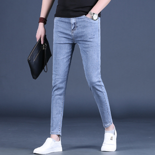 潮流薄弹力修身 九分裤 小脚9分休闲裤 23夏季 浅蓝色牛仔裤 新款 男士