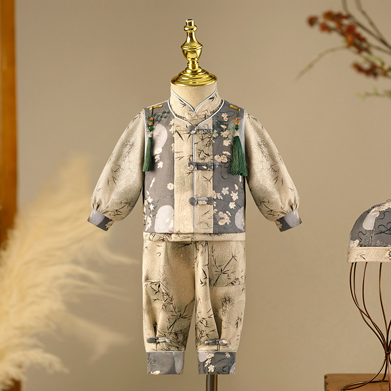 周岁礼服男宝宝秋冬拜年服中式男童唐装一岁宴会冠衣抓周服装冬季