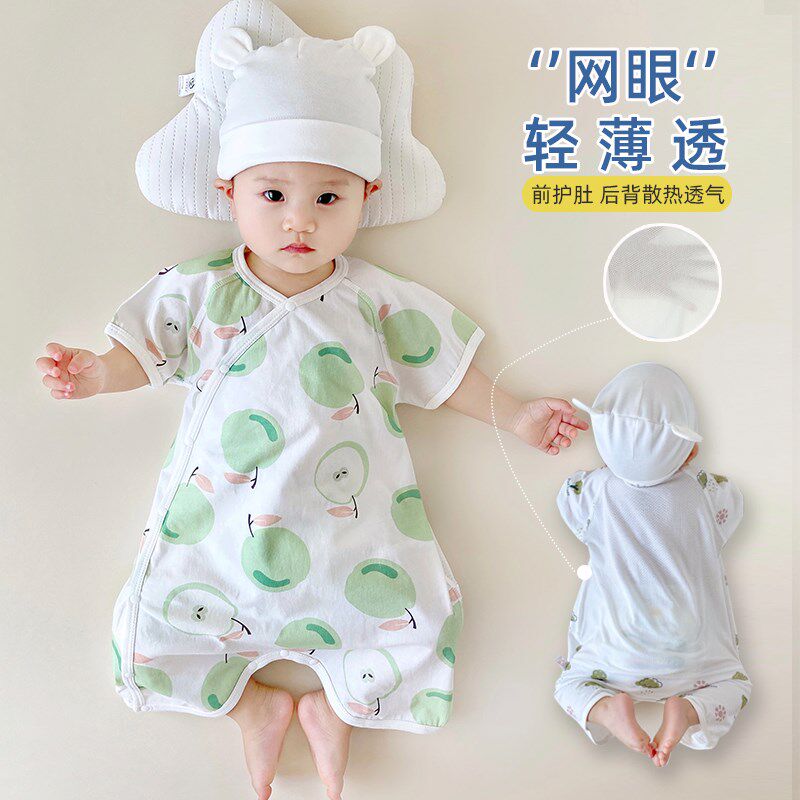 宝宝睡衣夏季薄j款婴儿a类护肚连体衣开扣防踢睡袋纯棉睡袍空调服