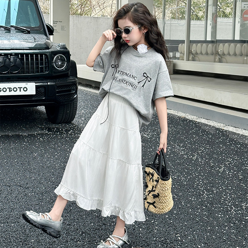 女童白色半身裙2024夏季新款大童长款超仙蓬蓬裙儿童夏装公主裙子