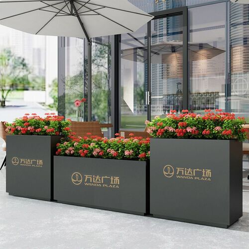 户外不锈钢花箱商业街成品花槽组合铁艺庭院花R架围栏隔断移动花