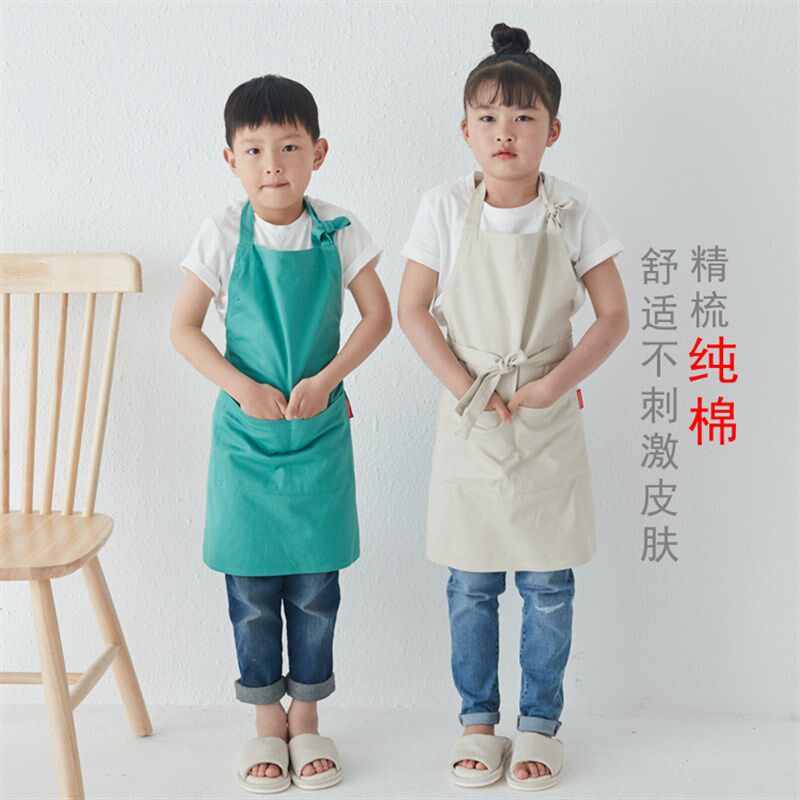 儿童小孩子日式韩国纯棉围裙画画花艺学生大中小童定制logo防污水