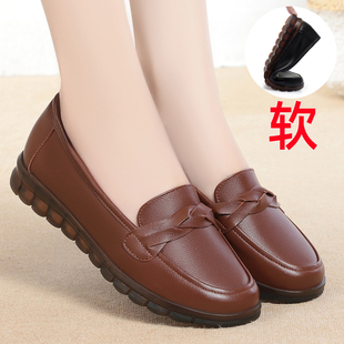 工作中老年瓢鞋 妈妈鞋 圆头包鞋 软底舒适低跟中年女鞋 真皮平底皮鞋