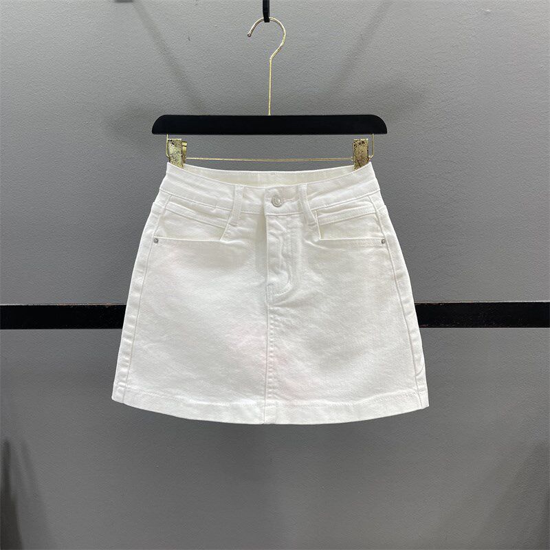 白色牛仔半身裙女2025春夏新款百搭高腰弹力显瘦休闲A字包臀短裙