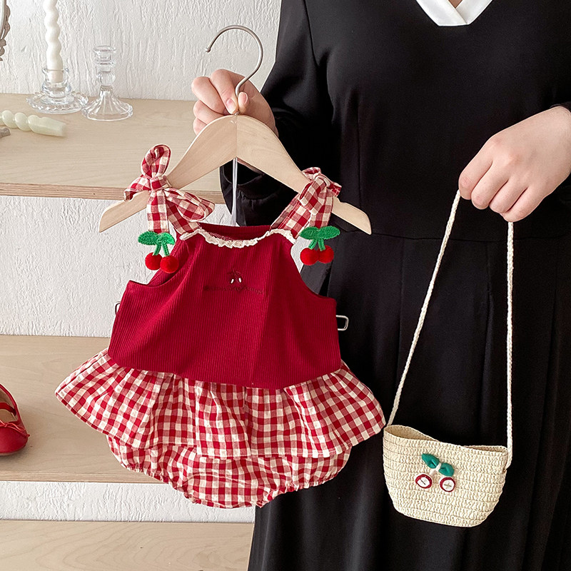 韩版婴儿衣服夏装可爱套装女宝宝套装超萌夏季吊带包屁两件套薄款