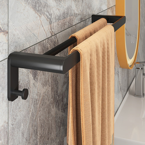 太空铝卫生间毛巾杆壁挂浴室免打孔轻奢风浴巾架洗手间置物架收纳