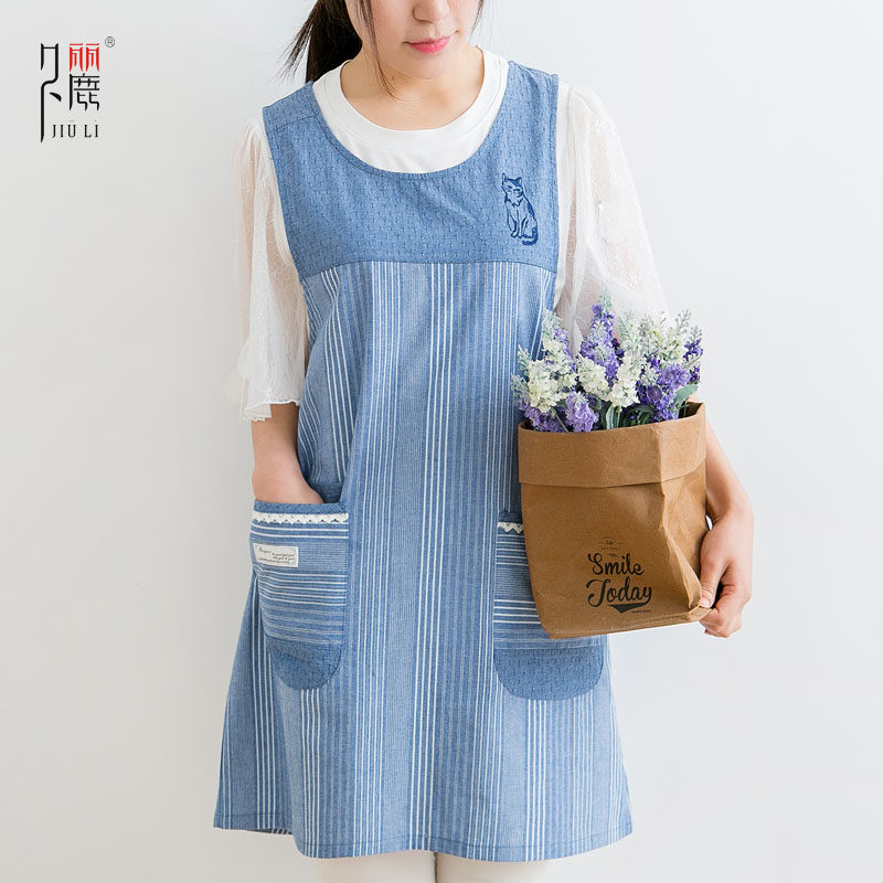 2020春夏新款日韩款女士纯棉围裙家居烧饭马甲围裙清洁防污简约