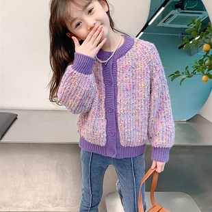 秋装 女童开襟衫 毛衣外套春秋款 2023新款 女大童网红外 上衣女孩秋季