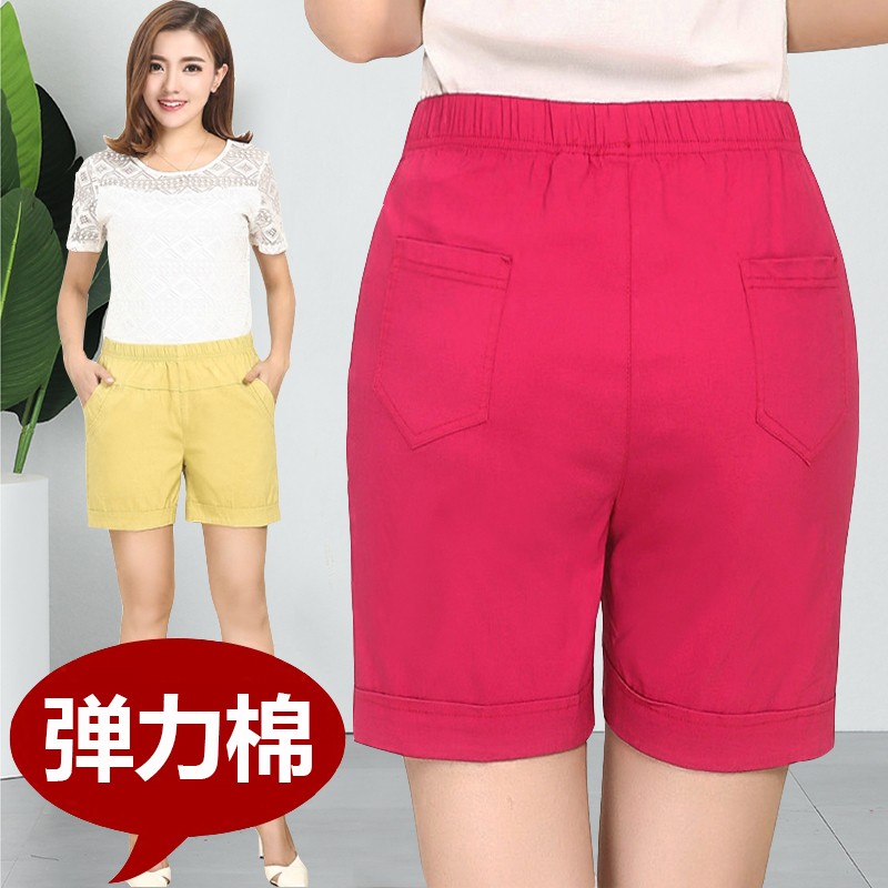 夏装中老年短裤女高腰妈妈短裤外穿40-50岁中年女宽松弹力五分裤
