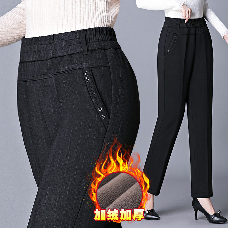 加绒妈妈裤子女冬季加厚保暖外穿中老年女裤宽松休闲直筒裤大码60