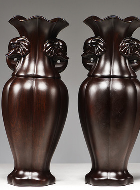 黑檀实木花瓶摆件实木质太平有象花瓶插花家居客厅装饰摆设送礼品