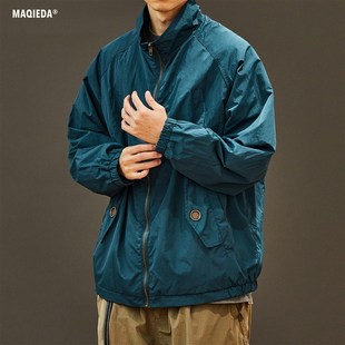 春季男士日系纯色百搭休闲夹克立领简约宽松春秋防风外套潮牌男款