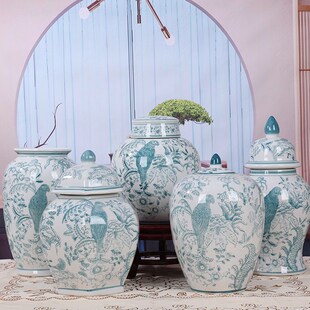 家居新中式冰裂纹青花瓷陶u瓷花瓶客厅餐桌储物罐摆件样板房花瓶