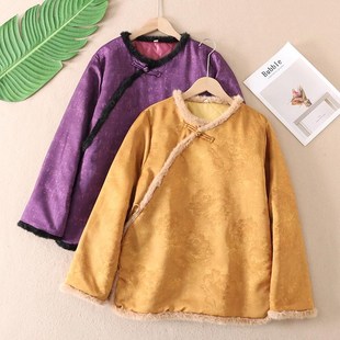 唐装 复古斜襟织锦宽松版 夹棉毛边新中式 冬季 上衣F394 棉外套女式