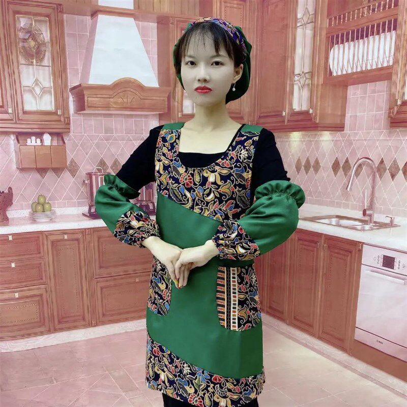 复古民族风拼色古风围裙厨房专用餐厅咖啡厅工作服套装可定制印字