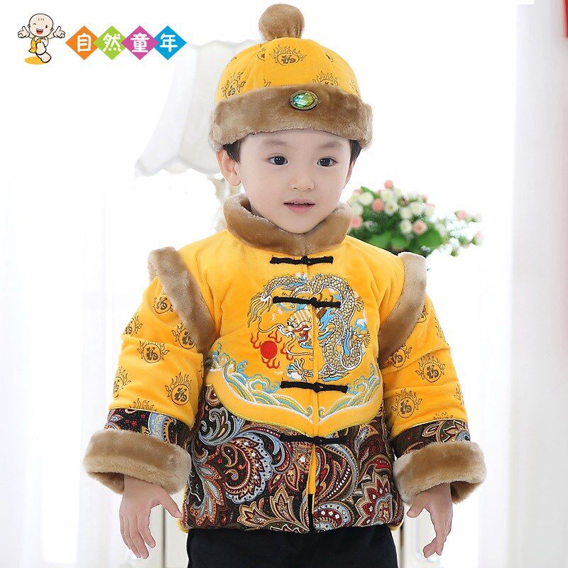 儿童唐装男童套装冬中国风加厚棉衣新年装宝宝周岁生日礼服拜年服