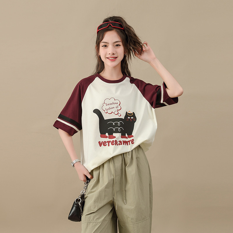 女童夏装短袖T恤2025新款洋气儿童拼色大童薄款半袖夏季女孩上衣