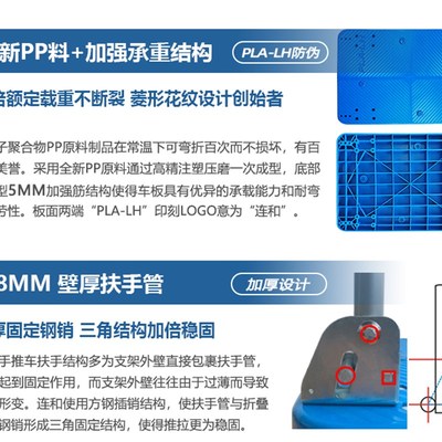 连和全静b双层手推车搬运车塑料平板小推车工具车搬运车两层推货