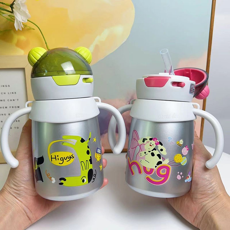 儿童保温杯带吸管两用宝宝水壶婴儿学饮杯外出携带不锈钢防摔杯子