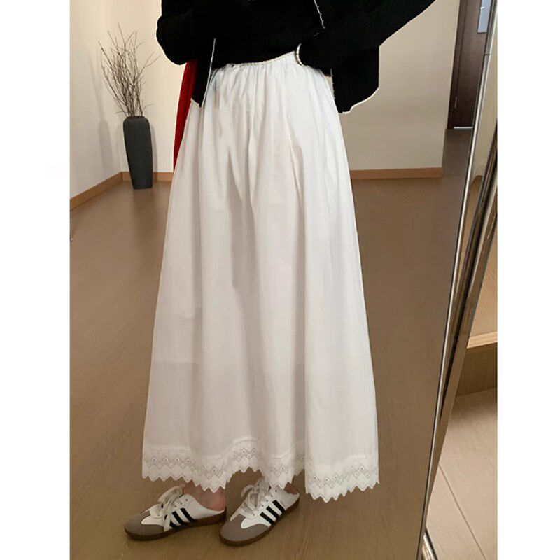孕妇装白色镂空绣花半身裙春夏季新款无托腹可调节韩版中长款伞裙
