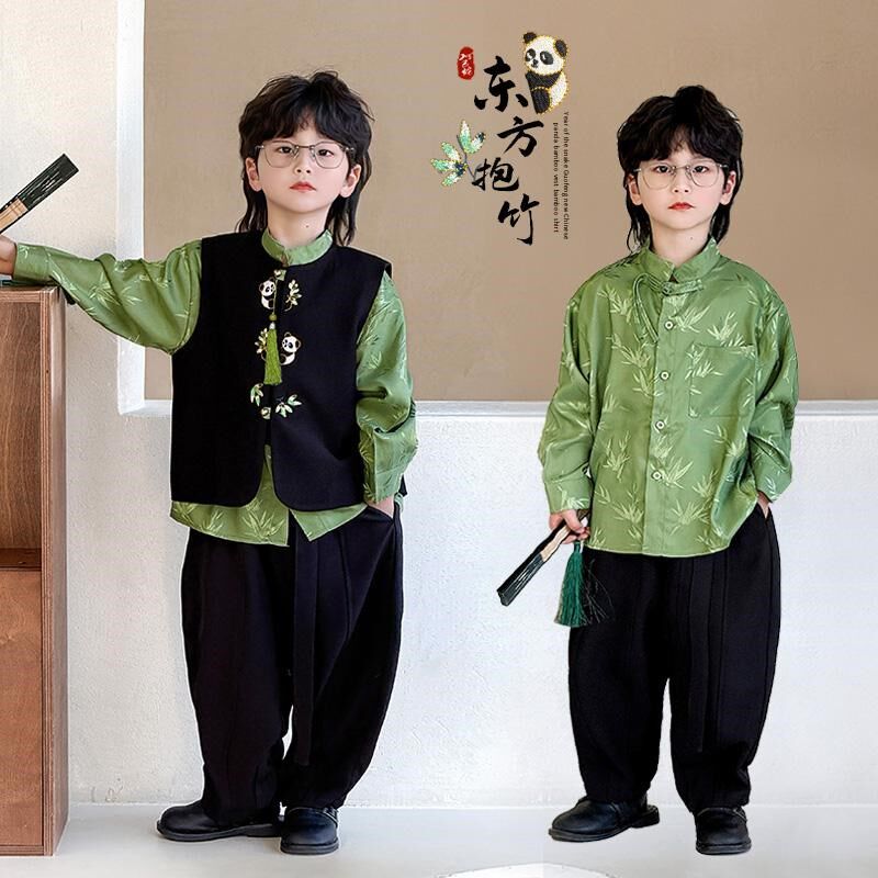 男童春季国风马甲2025新款儿童新中式刺绣宝宝汉服唐装演出礼服潮