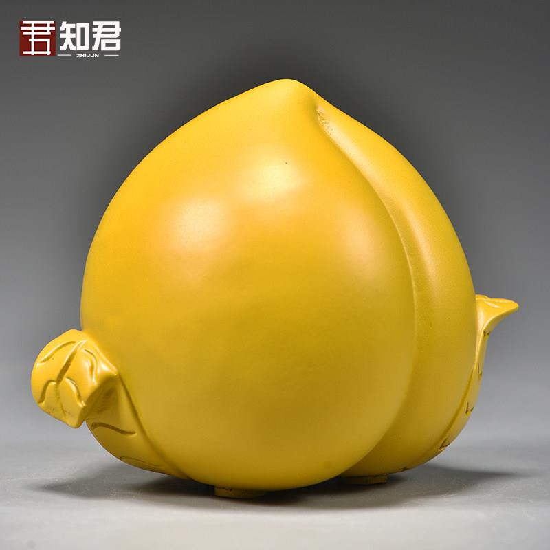 黄色木质桃子寿桃摆件实木制雕刻仙桃木头蟠桃家居装饰工艺品送礼图片
