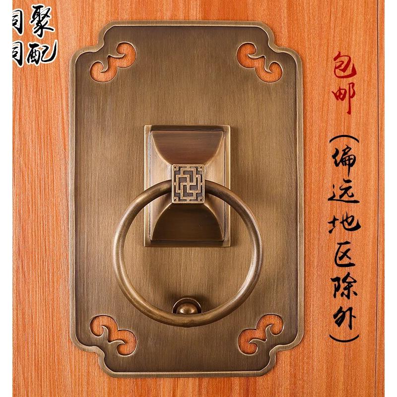新中式彷古纯铜门环精雕实心圆环加厚拉环覆古实木大门拉手铜配件