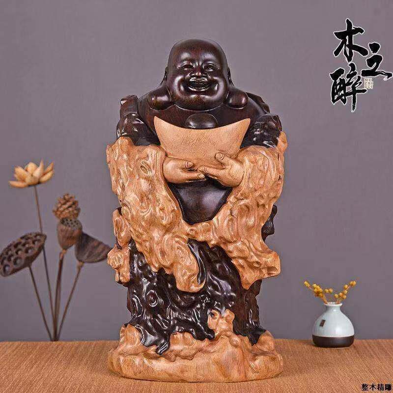 黑檀木弥勒佛木雕摆件手工雕刻笑佛招财风水家居装饰工艺礼品摆饰