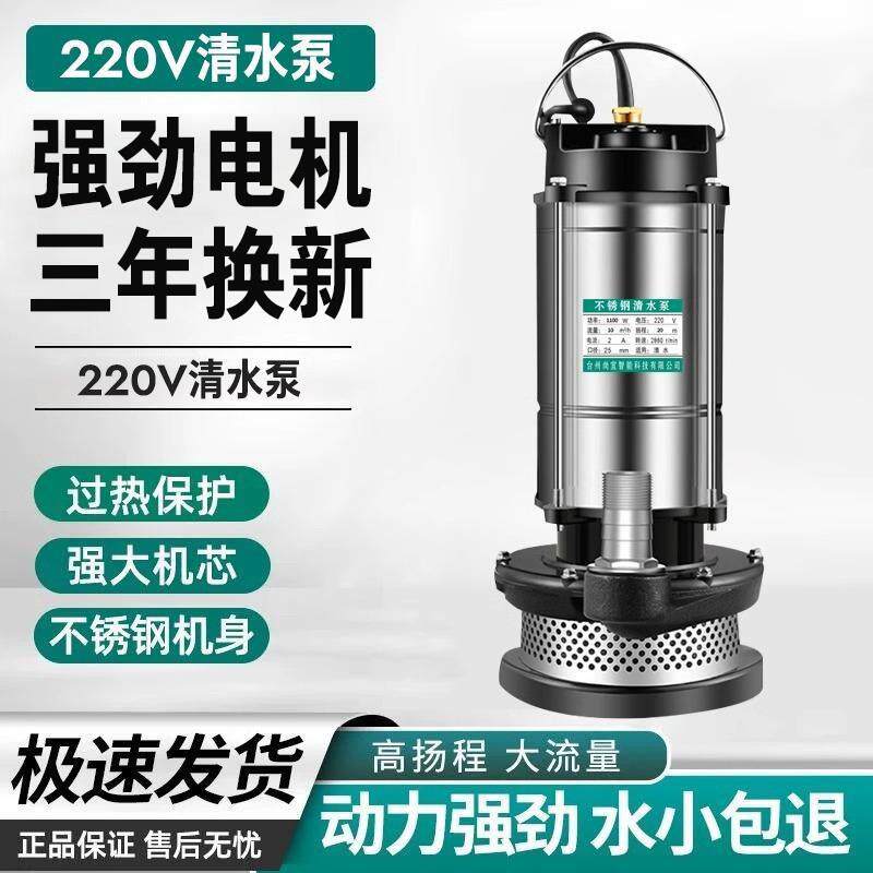 220v不锈钢清水泵家用小型农用浇菜灌溉潜水泵高扬程大流量抽水泵