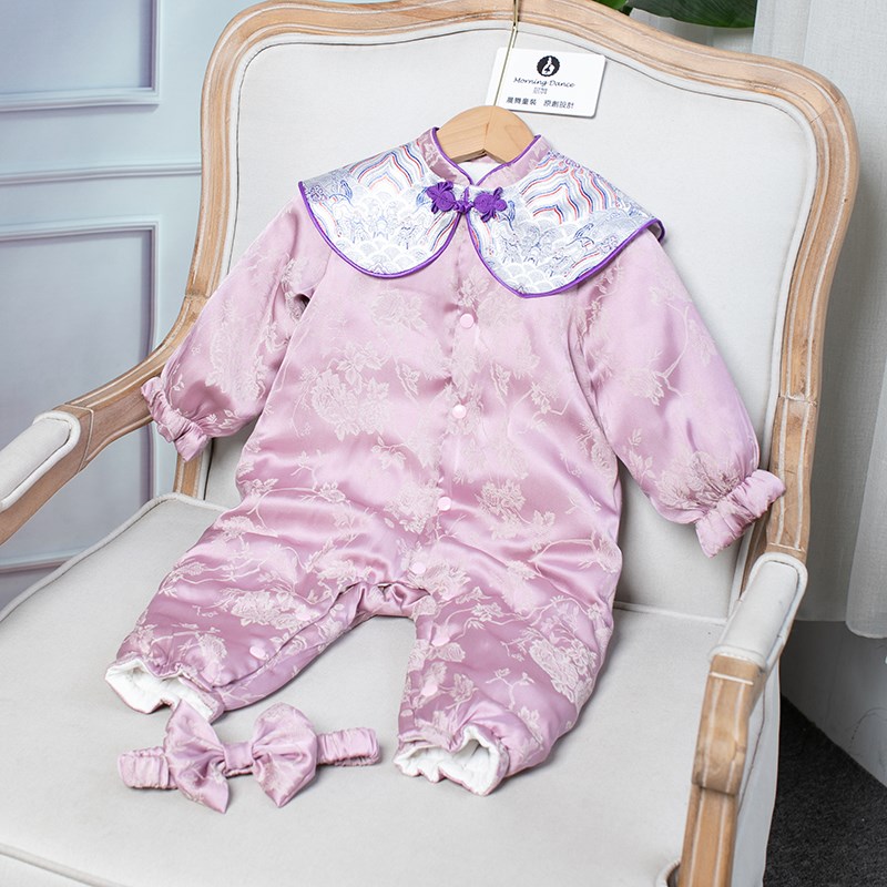 周岁礼服女宝宝春装婴儿满月百日宴连体衣套装中式抓.周唐装日常